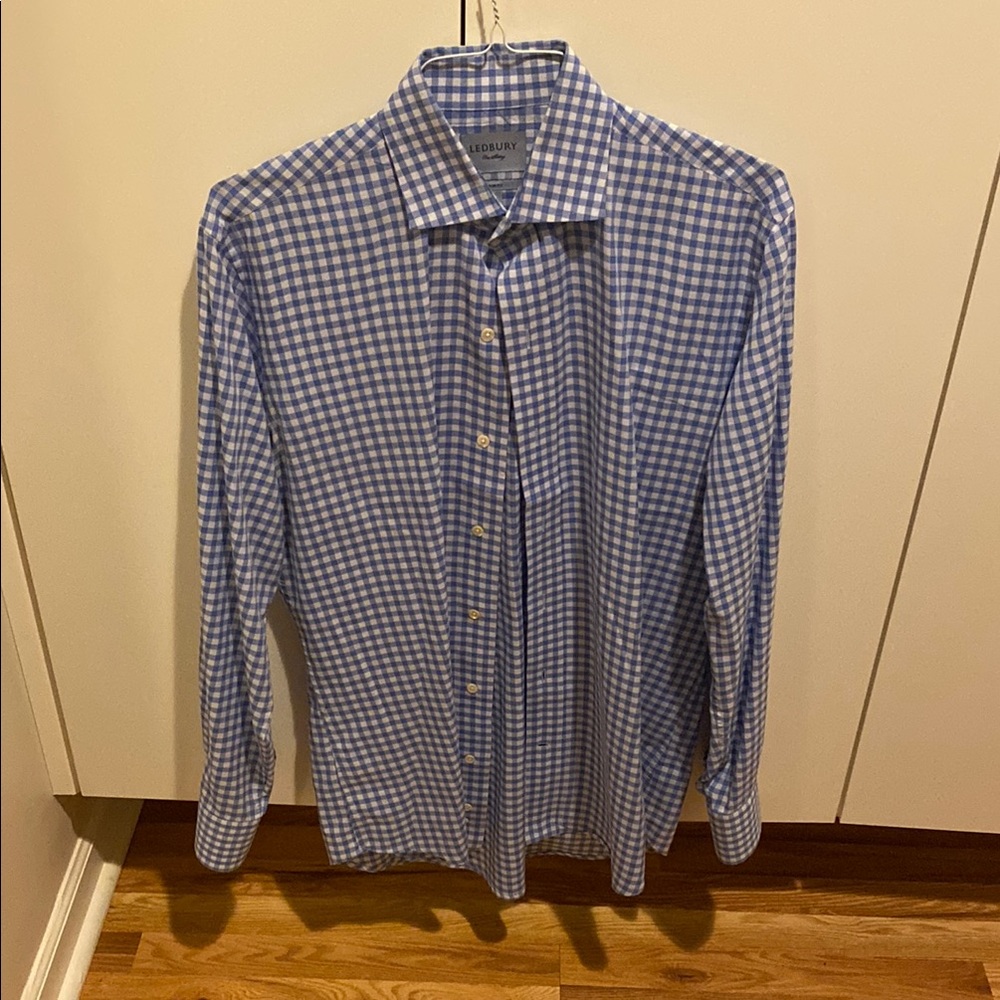 Blue Gingham Casual Button Down Shirt with Pointed Collar